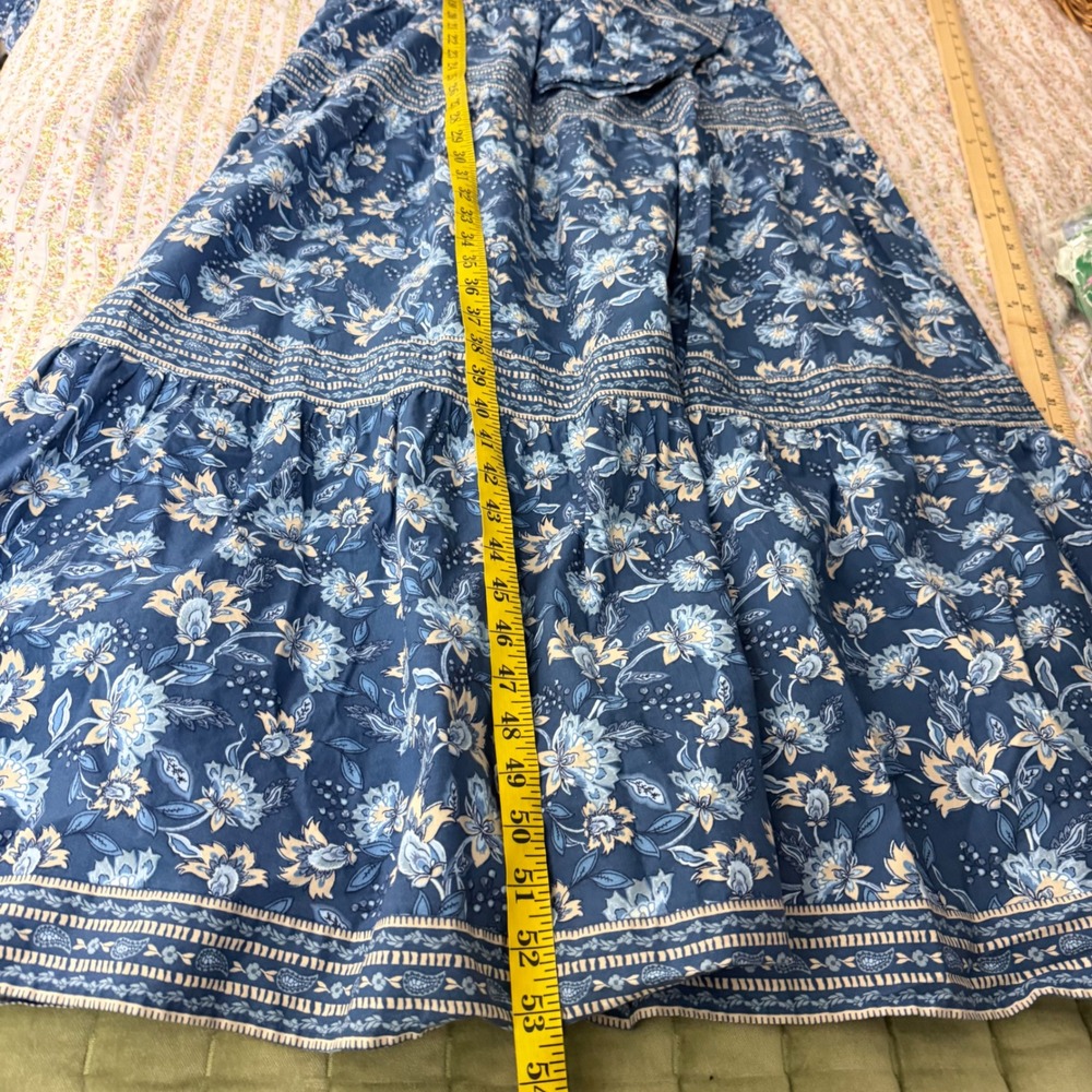 LOFT Blue Cotton Blend Floral Tiered Maxi Dress Long Sleeve V-Neck Boho L NWT - Picture 12 of 12